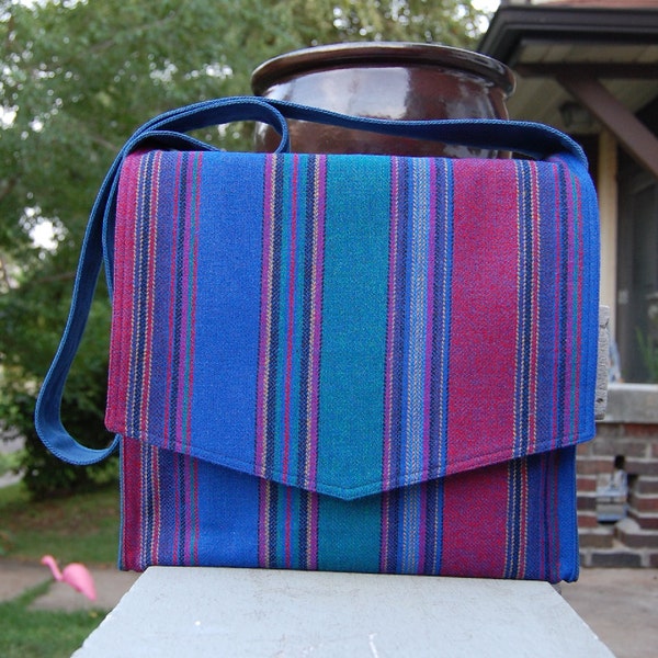 Blue Multicolor Stripe Wool Messenger Bag
