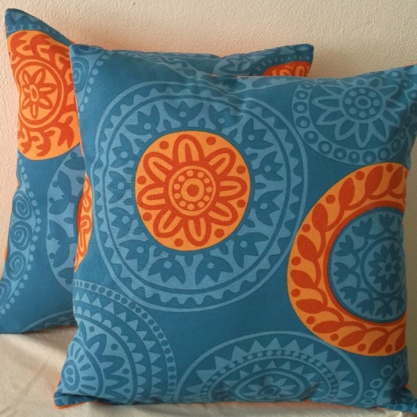 Blue & Orange Mandalas Pillow Cover 18x18