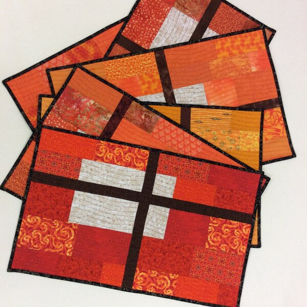 Orange with Brown Gift Box Quilted Placemats Set of 6