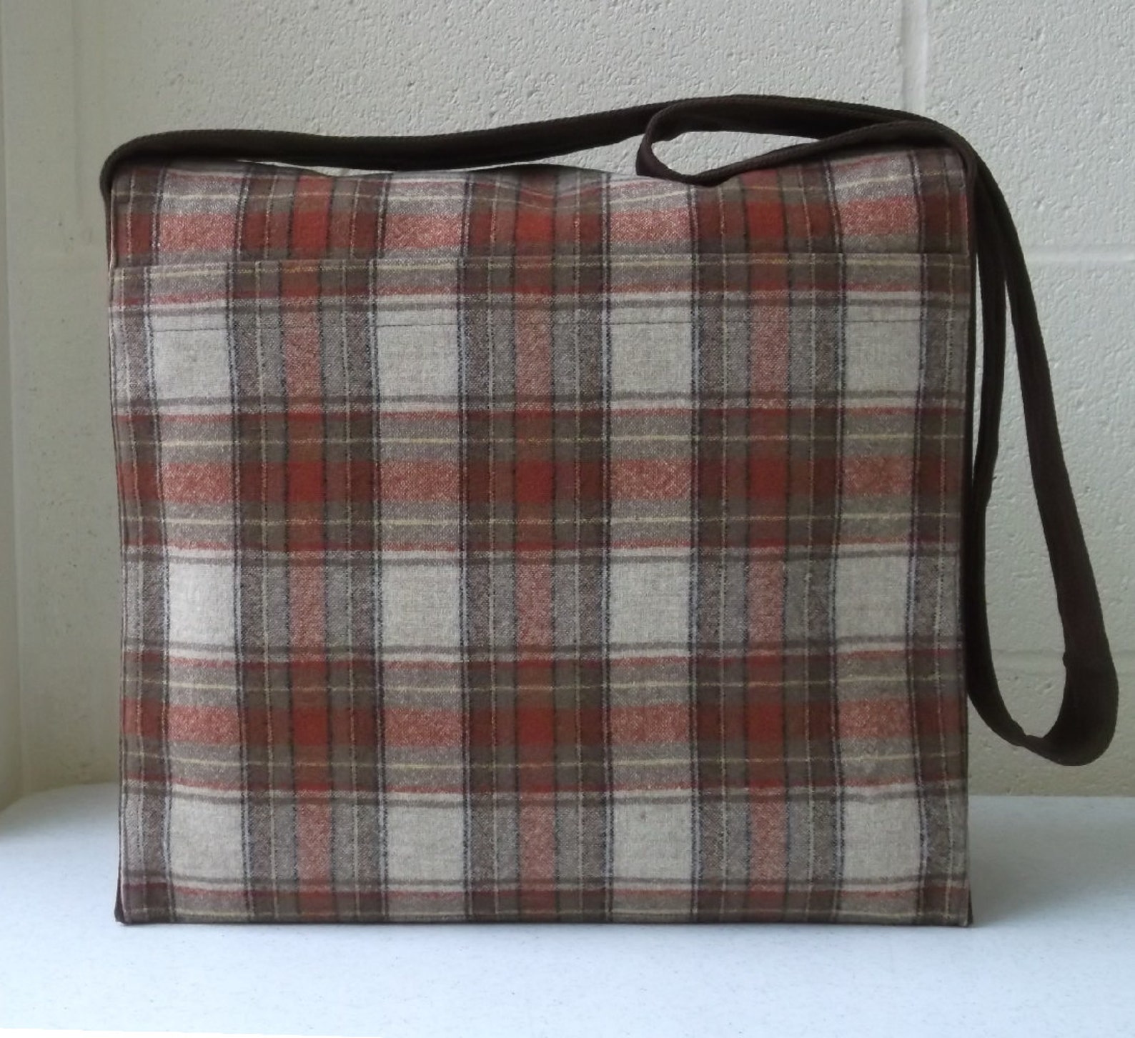 Brown Wool Plaid Large Messenger Bag Etsy UK