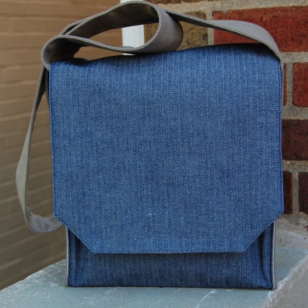 Fashionable Blue Denim Herringbone Shoulder Bag