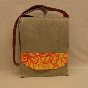 Natural Linen with Orange Messenger Bag