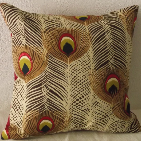 Brown Peacock Pillow Cover 16x16