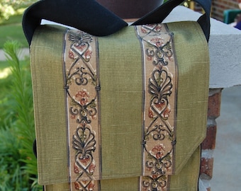 Olive Scroll Stripe Messenger Bag