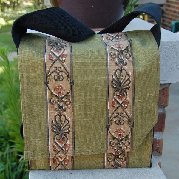 Olive Scroll Stripe Messenger Bag