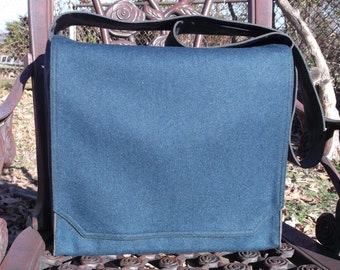 Blue Wool Flannel Large Messenger Bag