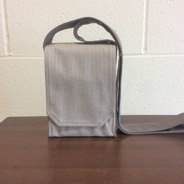 Grey Hickory Stripe Mini Messenger Bag