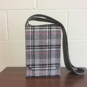 Pink & Grey Plaid Wool Small Messenger Bag