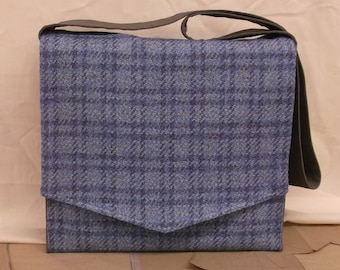 Faded Blue Plaid Large Messenger Bag