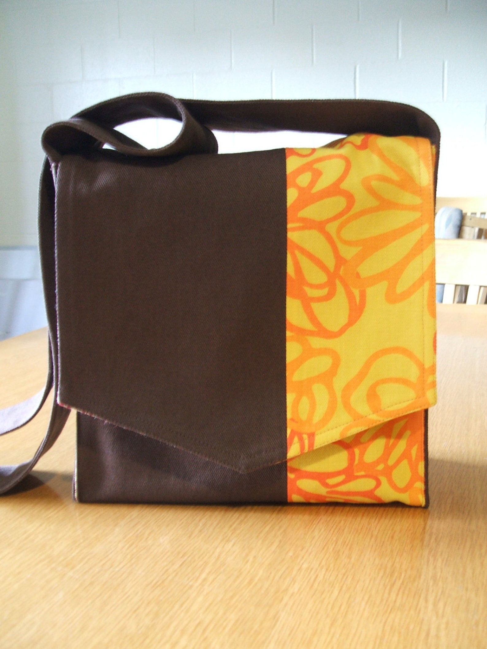 Brown and Orange Messenger Bag Etsy