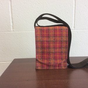 Orange, Pink & Brown Plaid Mini Messenger Bag
