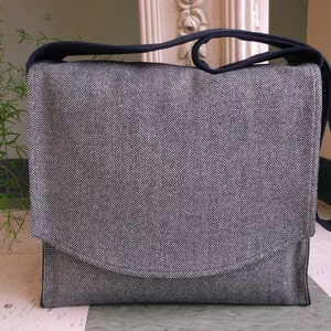 Blue Herringbone Linen Messenger Bag
