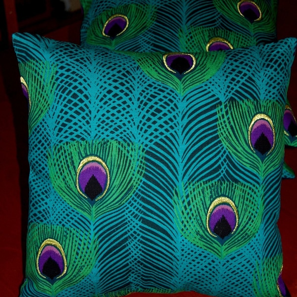 Green Peacock Pillow Cover 16x16