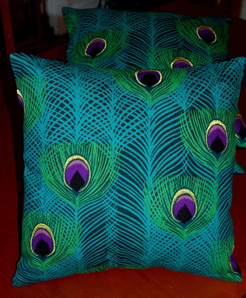 Green Peacock Pillow Cover 16x16 Etsy
