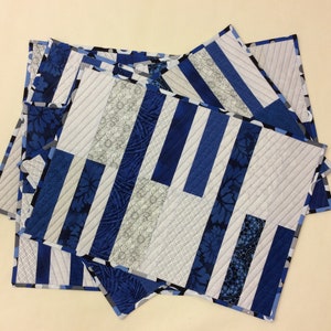 Blue & Gray Stripes Quilted Placemats Set of 6