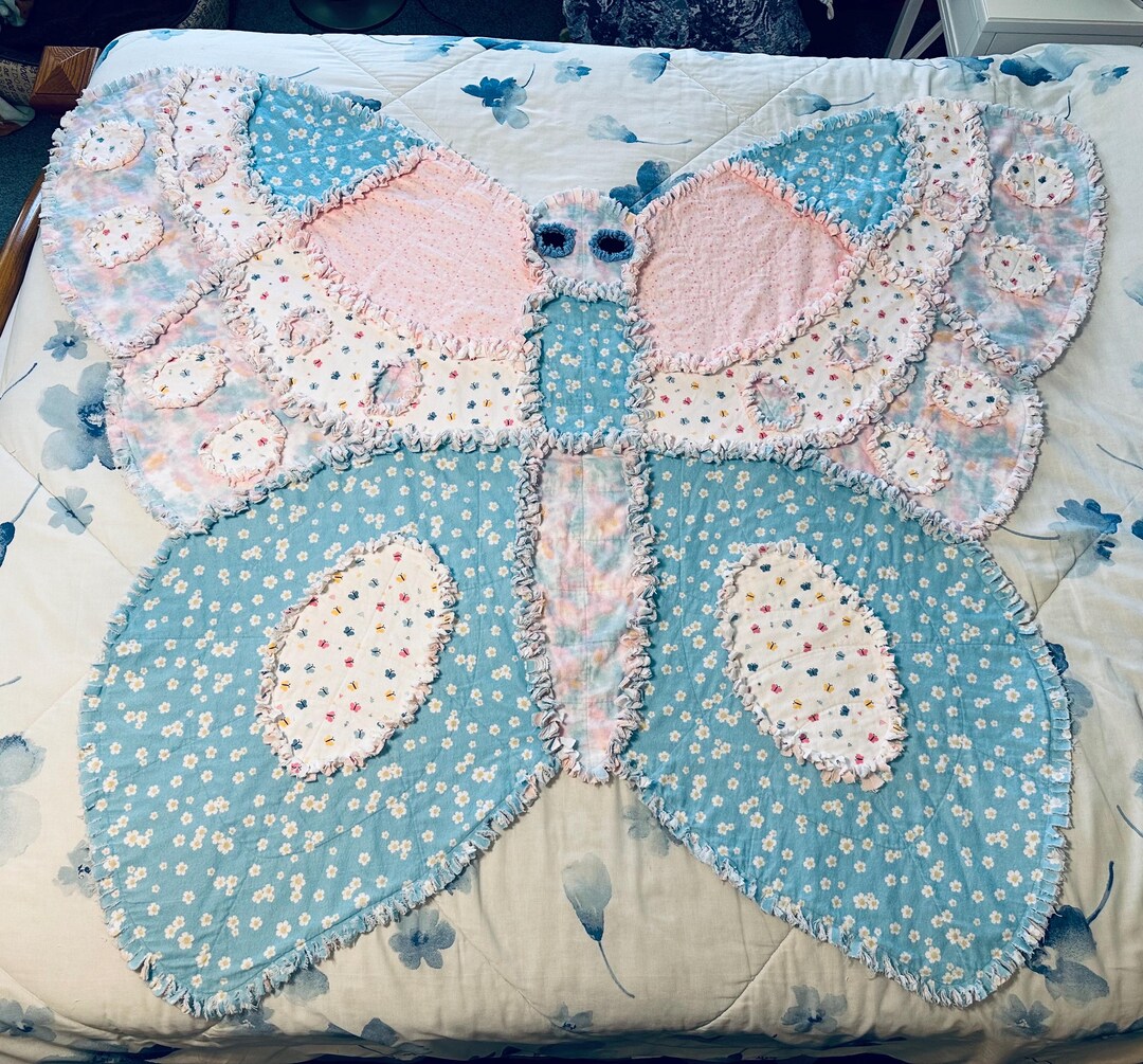 Pink and Blue Butterfly Rag Quilt - Etsy