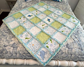 Whale And Sea Turtle Applique Rag Quilt