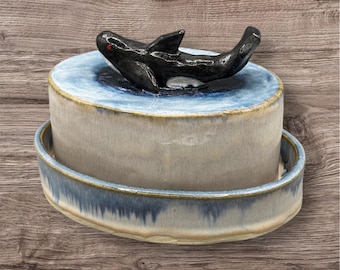Butter dish with an orca whale as a handle on top: kitchen