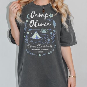 Custom Camp Bachelorette Shirt, Boho Mountain Bride Tee, Lake Themed Girls Trip, Bridal Party Gift, Hiking Bach Party, Cabin Crew Tee,