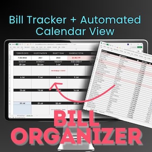 Bill Tracker + Calendar View | Monthly Bill Organizer Spreadsheet - Advanced Excel