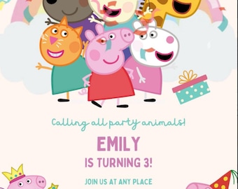 GIF Peppa Pig moving Confetti Birthday Party Invitation - Customizable/editable