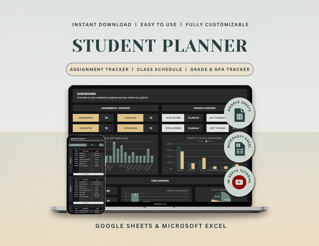 Ultimate Student Planner Spreadsheet Dark Mode Planner Assignment ...