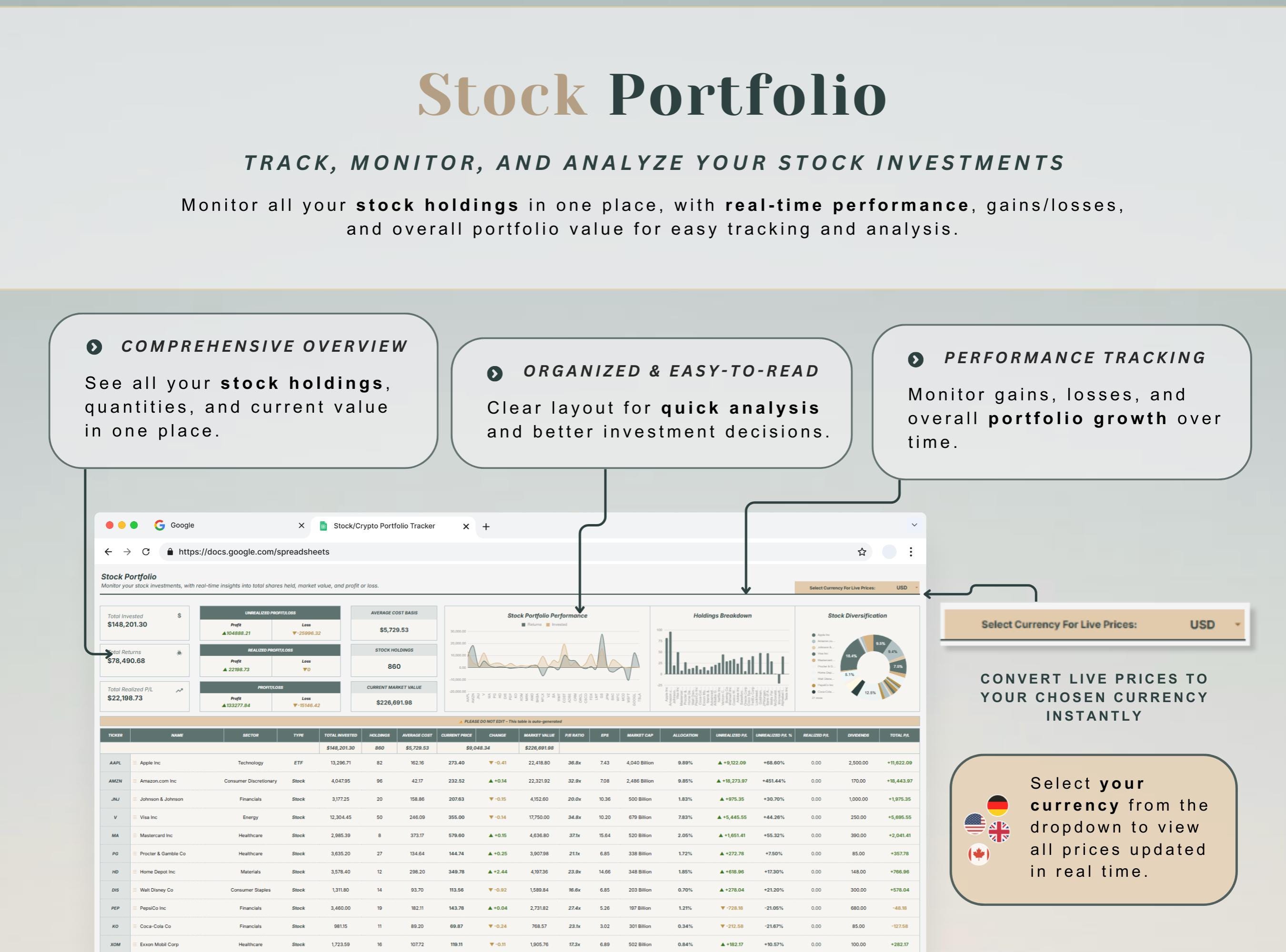 Ultimate Investment Portfolio Spreadsheet Tracker Google Sheets Assets ...