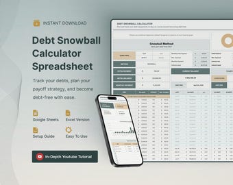 Debt Snowball Google Sheets Calculator Credit Card Loan Planner Mortgage Payment Debt Payoff Spreadsheet Excel Template Debt Free Planner