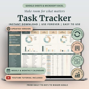 Task & Project Tracker Spreadsheet Template Task Management Google Sheet Eisenhower Matrix Kanban Board Gantt Chart To Do List Excel Tracker