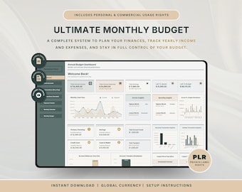PLR Monthly Budget Spreadsheet Personal Finance Monthly Excel Budget Tracker Debt Payoff Planner Income Expense Tracker Google Sheets