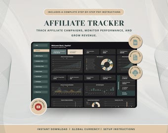 Affiliate Marketing Tracker Spreadsheet Small business Google Sheet Planner Freelance Excel Planner business management Tracker Dark Mode