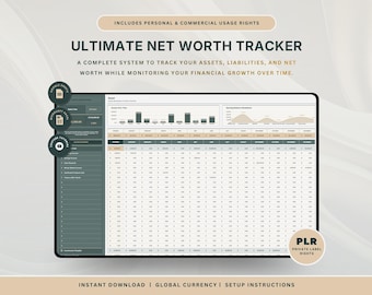 PLR Net Worth Tracker Google Sheets Personal Finance Spreadsheet Asset Liability Tracker Wealth Management Excel Investment Tracker