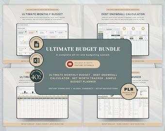 PLR Budget Bundle Google Sheets Personal Finance Monthly Excel Budget Tracker Debt Snowball Net Worth Google Sheets Private Label Template