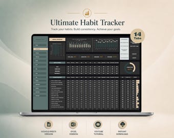 Ultimate Annual Habit Tracker Google Sheets Excel Daily Habit Weekly Goal Planner Spreadsheet Planner Template Monthly Habit Dark Mode