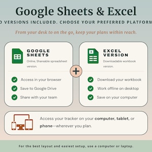 Peut inclure: Une infographie de produit num&eacute;rique intitul&eacute;e Google Sheets & Excel. Elle pr&eacute;sente deux encadr&eacute;s comparant les fonctionnalit&eacute;s des versions Google Sheets et Excel, avec des ic&ocirc;nes pour l'acc&egrave;s navigateur, le travail hors ligne et les appareils.