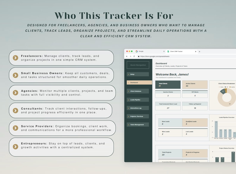Client CRM & Lead Tracker Spreadsheet Client Tracker Excel Template CRM Google Sheets Small Business Planner Client Management Excel Tracker image 11