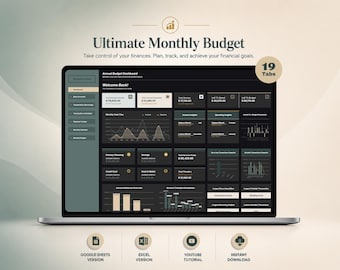 Monthly Budget Spreadsheet Personal Finance Monthly Excel Budget Tracker Debt Payoff Financial Planner Income Expense Tracker Dark Mode