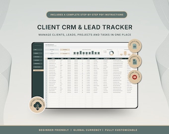 Foglio di calcolo CRM clienti e monitoraggio lead Modello Excel per il monitoraggio dei clienti CRM Fogli Google Pianificatore per piccole imprese Gestione clienti Tracker Excel
