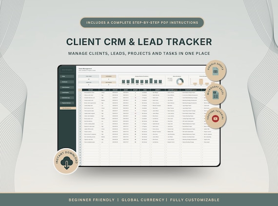 Client CRM & Lead Tracker Spreadsheet Client Tracker Excel Template CRM Google Sheets Small Business Planner Client Management Excel Tracker