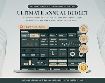 Ultimate Annual Budget Spreadsheet Personal Finance Monthly Weekly All In One Google Sheets Financial Planner 2026 Digital Planner Dark Mode
