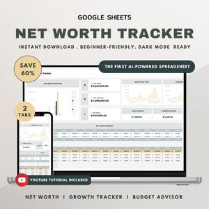 Net Worth Tracker Google Sheets Jährlicher Nettowert-Rechner Tabelle Persönliche Finanzierung Aktiva und Haftungs-Tracker Net Worth Dashboard