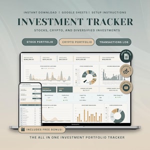 Ultimate Investment Tracker Aandelenportfolio Crypto-dashboard Aandelenbeleggingsdagboek Google Spreadsheets Aandelenhandelsportfolio-tracker