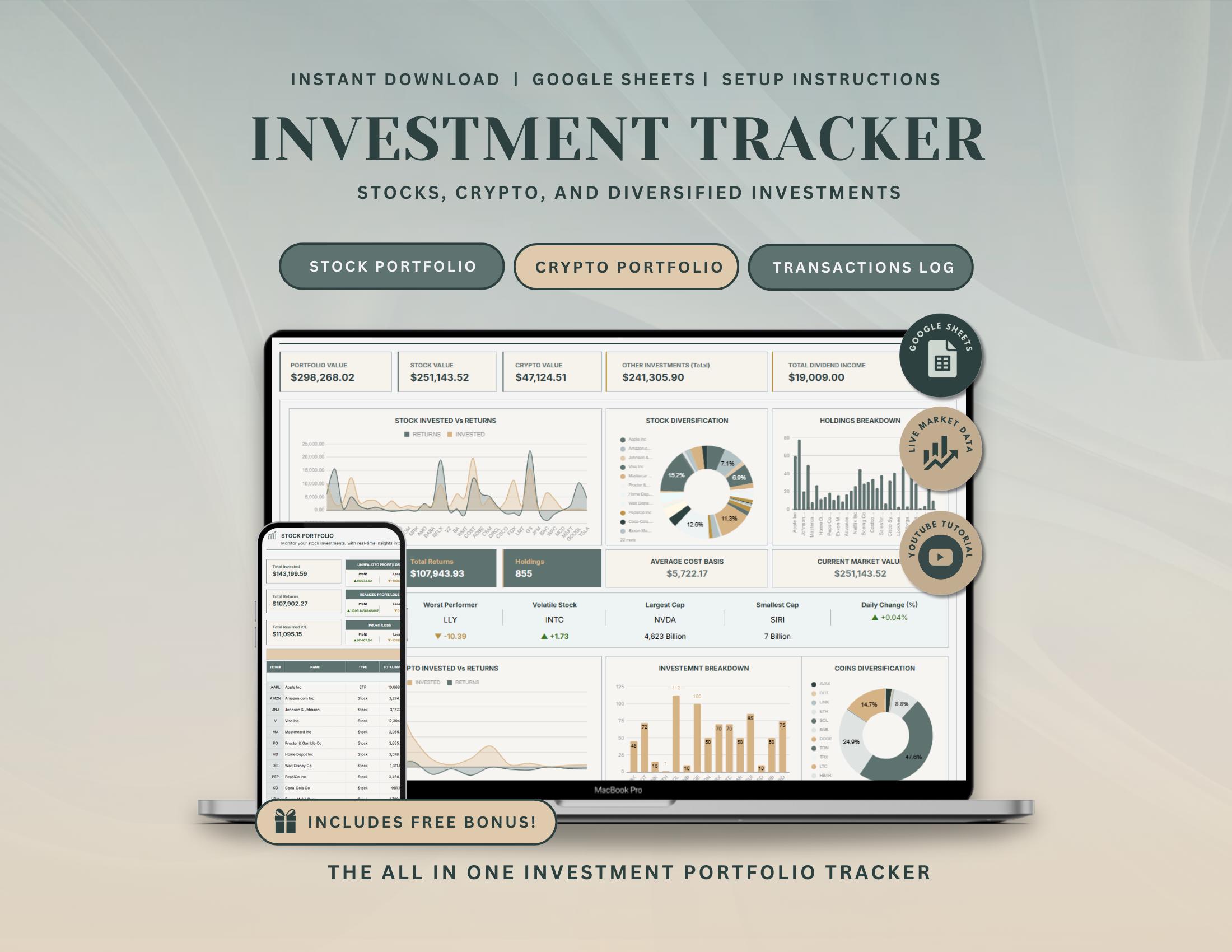 Ultimate Investment Tracker Stock Portfolio Crypto Dashboard Stock  Investment Trading Journal Google Sheets Stock Trading Portfolio Tracker
