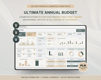 PLR Annual Budget Spreadsheet 2026 Tracker Personal Finance Monthly Weekly Excel Budget Debt Calculator Financial Planner Google Sheets
