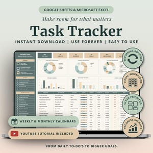 Task & Project Tracker Spreadsheet Template Task Management Google Sheet Eisenhower Matrix Kanban Board Gantt Chart To Do List Excel Tracker