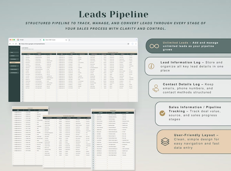 Client CRM & Lead Tracker Spreadsheet Client Tracker Excel Template CRM Google Sheets Small Business Planner Client Management Excel Tracker image 6