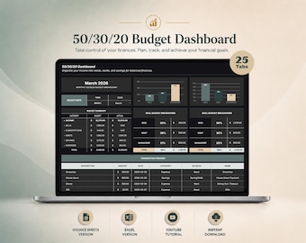 503020 Budget Dashboard Spreadsheet 2026 Personal Finance Monthly Weekly Excel Budget Tracker Debt Calculator Financial Planner Dark Mode