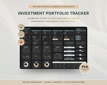 PLR Investment Portfolio Dark Mode Spreadsheet Stock Portfolio Tracker Google Sheets Wealth Tracker Dashboard Trading Journal Crypto Tracker