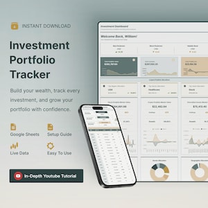 Hoja de cálculo definitiva para el seguimiento de carteras de inversión en Google Sheets. Rastreador de cartera de activos. Diario de operaciones. Cartera de criptomonedas. Inversión en acciones.