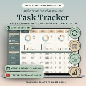 Task & Project Tracker Spreadsheet Template Task Management Google Sheet Eisenhower Matrix Kanban Board Gantt Chart To Do List Excel Tracker